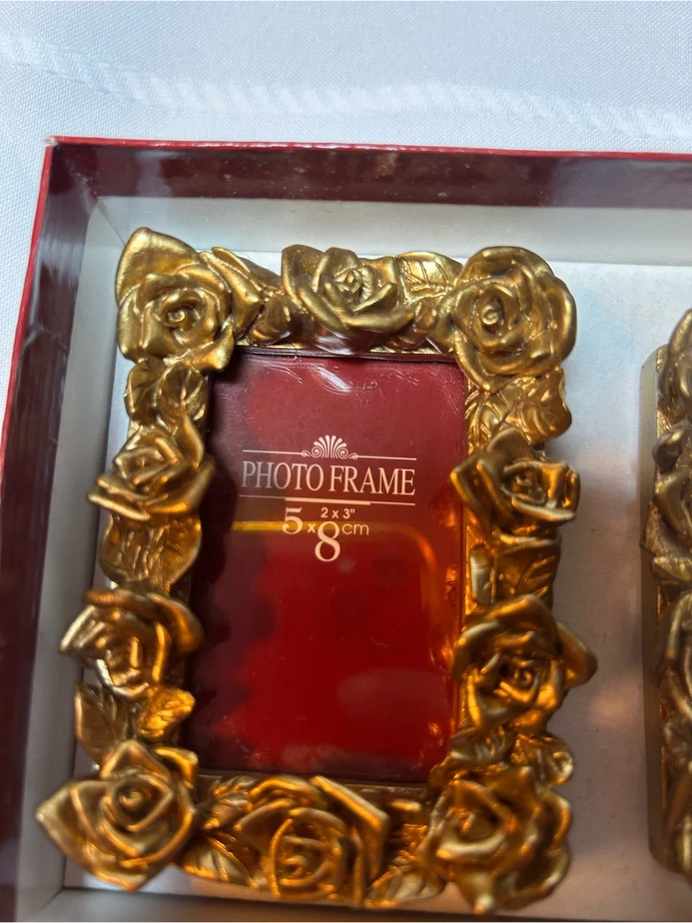 Vintage In Box Set of Three Gold Rose Picture Frames Floral Home Decor Accents
